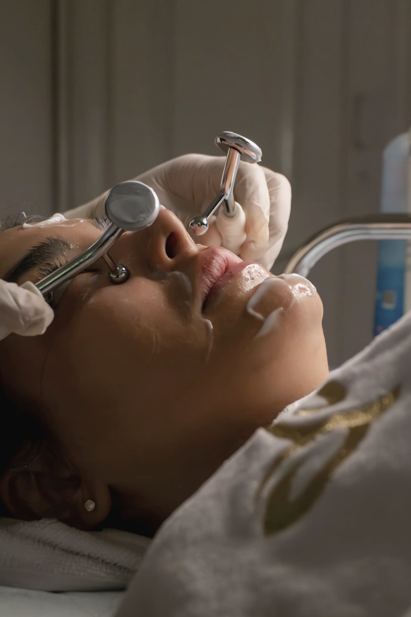 Professional exfoliation treatment on the face